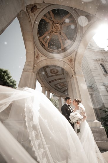 Outdoor Bride & Groom at the Basilica Buffalo NY