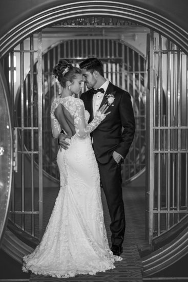 Bride and Groom in Admiral Room Bank Vault