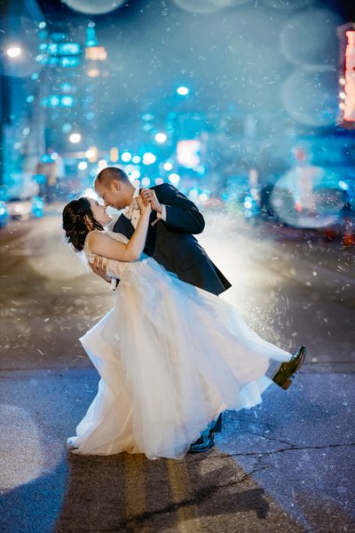 Snowy Bride and Groom at Forbes Theater Buffalo NY