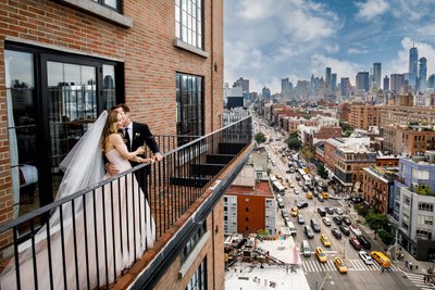 Bowery Hotel wedding couple on a terrace