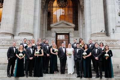 Bridal Party On The Steps Of NY Public Library