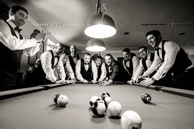 New York Athletic Club Wedding Groom Playing Pool 