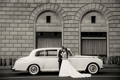Bride & Groom with Rolls Royce Limousine NYAC wedding