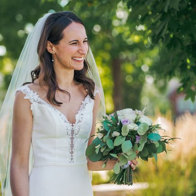 Bridal gown and flowers for summer wedding in ancaster