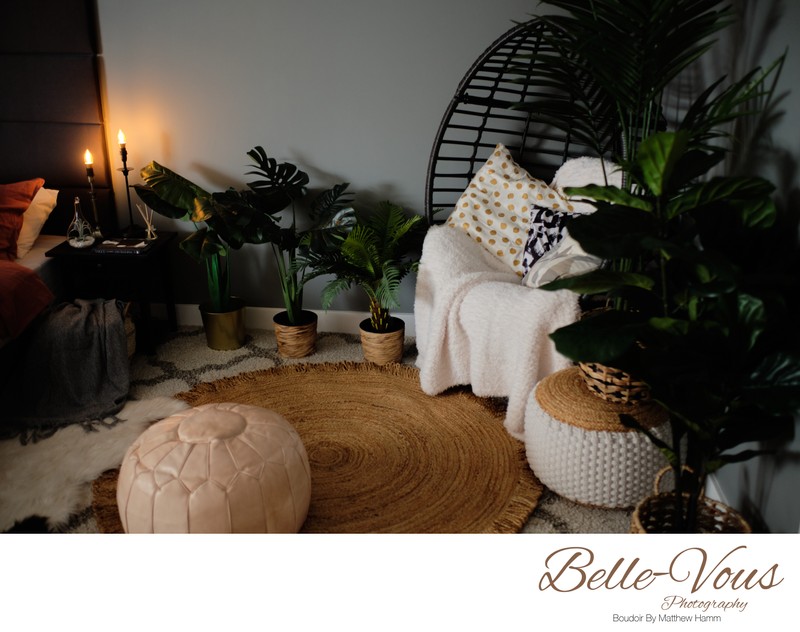 Brisbane boudoir lounge with wicker chair and plants