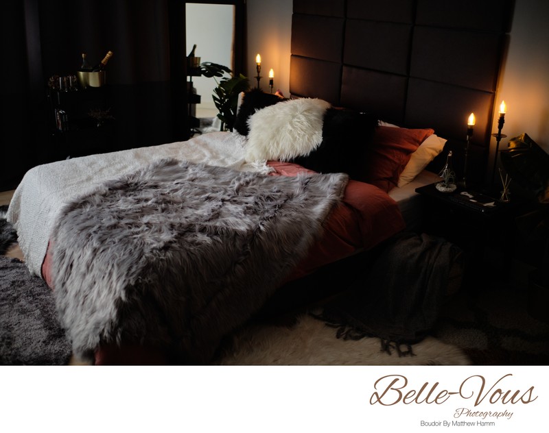 Brisbane boudoir bedroom with fur throws and candles