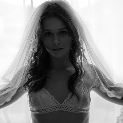 Black And White Bridal Boudoir With Veil