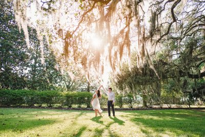Sunset engagement photos at Golden Ranch Plantation