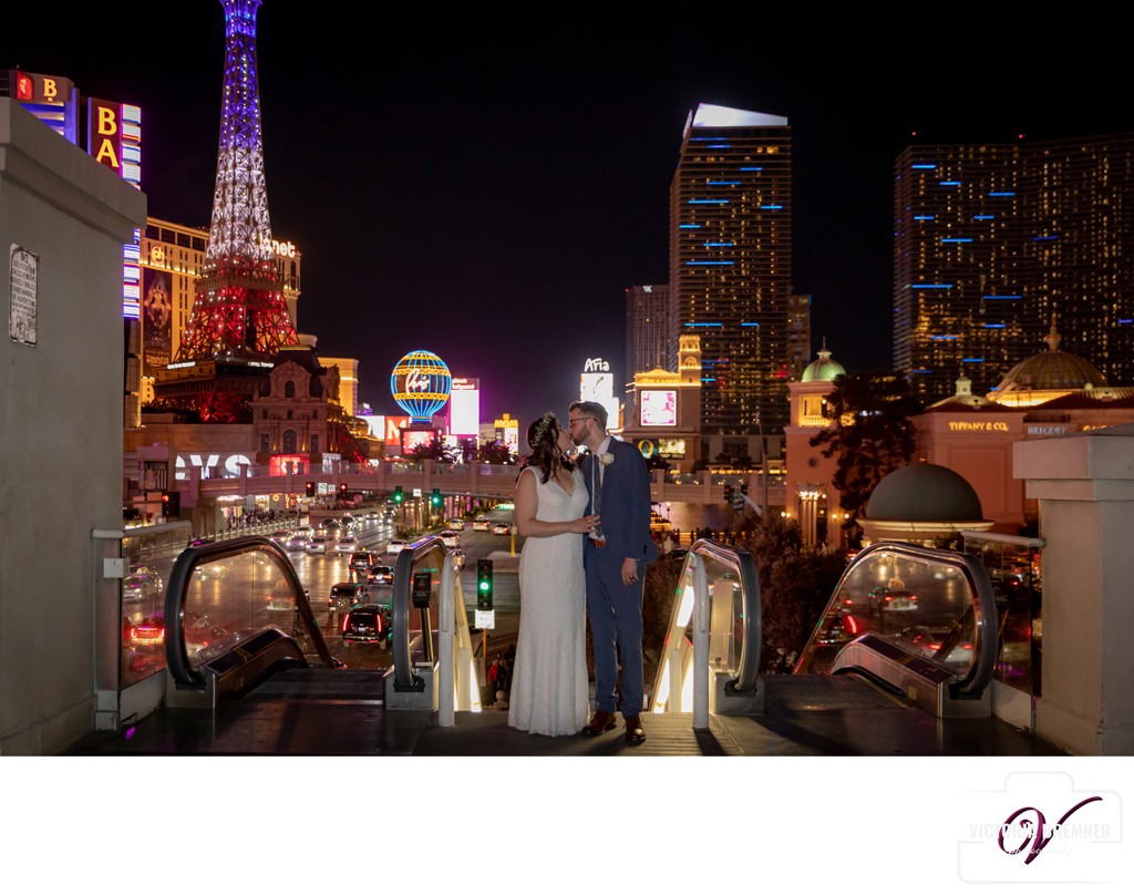 Las Vegas Strip Destination Wedding Night Time Portrait