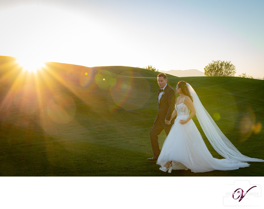 Sunset Portraits with Wedding Couple at Revere Golf 