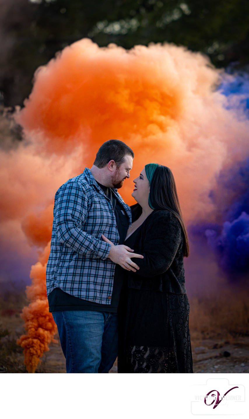 Professional Engagement Photography with smoke bombs