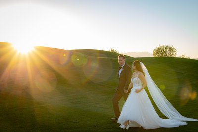 Sunset Portraits with Wedding Couple at Revere Golf 