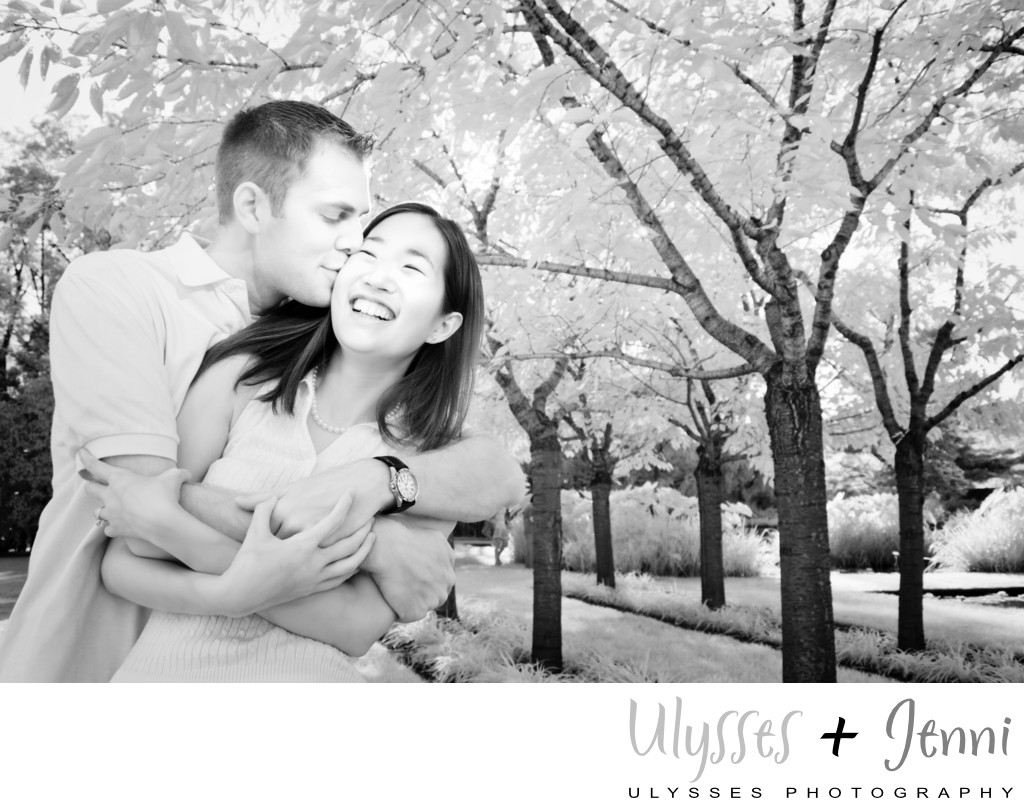 Black White Happy Engagement Photo