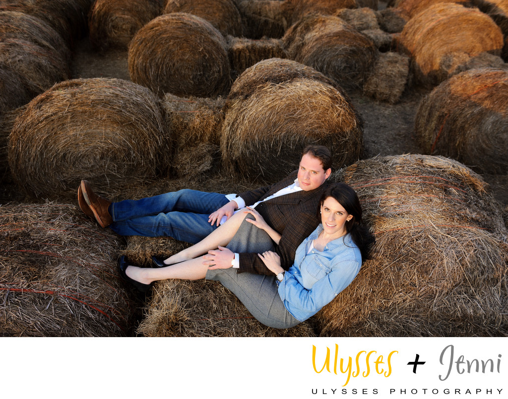 Couple in the Hay Farm Engagement