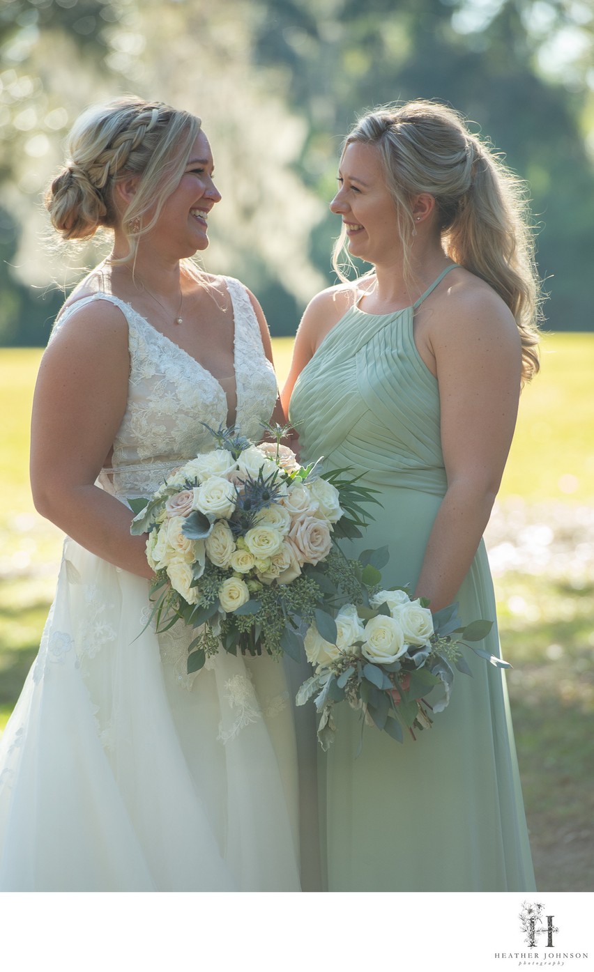 Charleston Bride and Maid of Honor at Old Wide Awake Plantation - Heather Johnson Photography