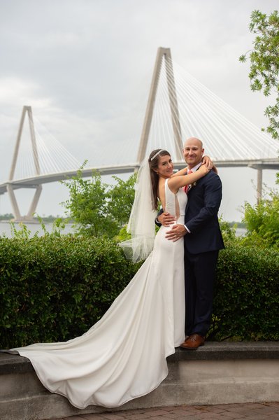 Charleston Ravenel Bridge Wedding Portrait - Heather Johnson Photography 