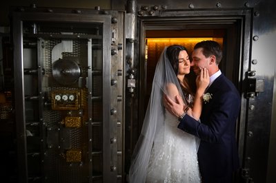 Bride and Groom in Vault at Vault 634