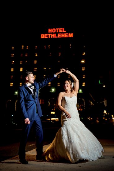 Bride and Groom At Hotel Bethlehem Outside At Night