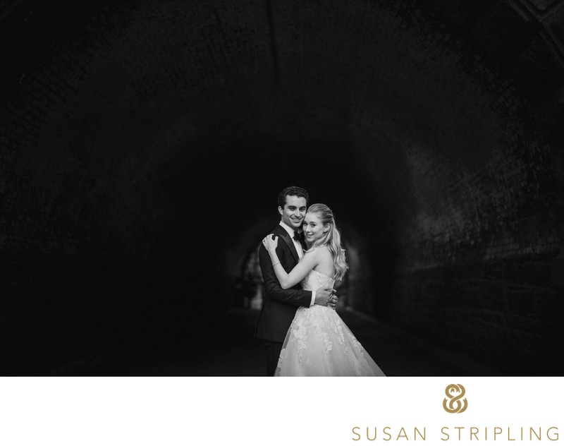 Central Park Black and White Tunnel wedding photo