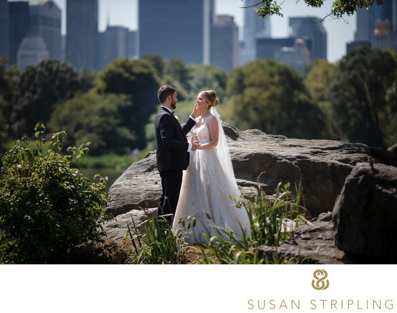 Central Park wedding photo with city view