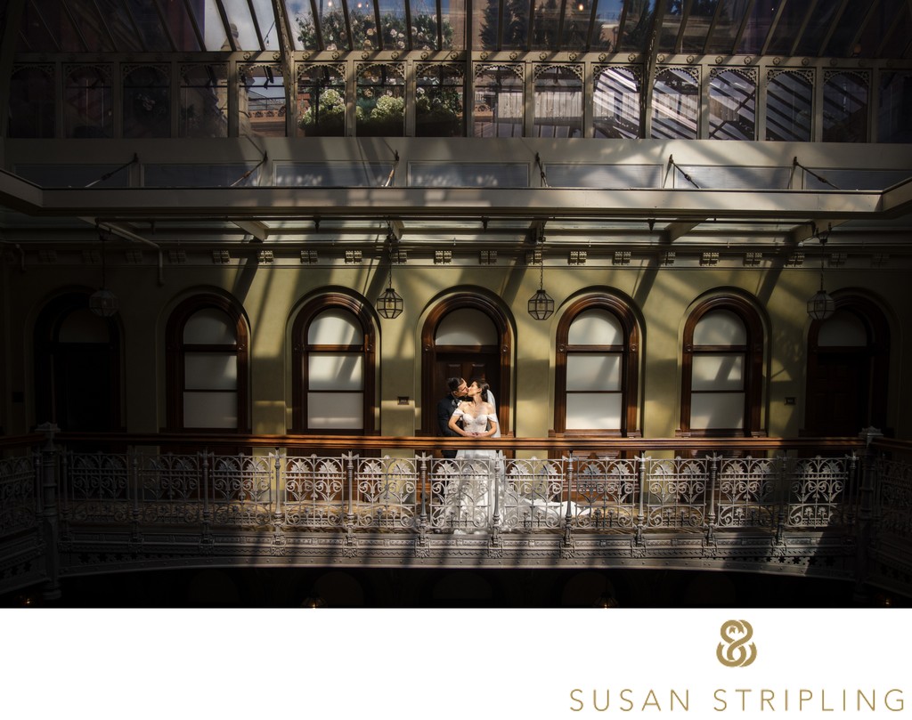 beekman hotel wedding photo in atrium with sunshine