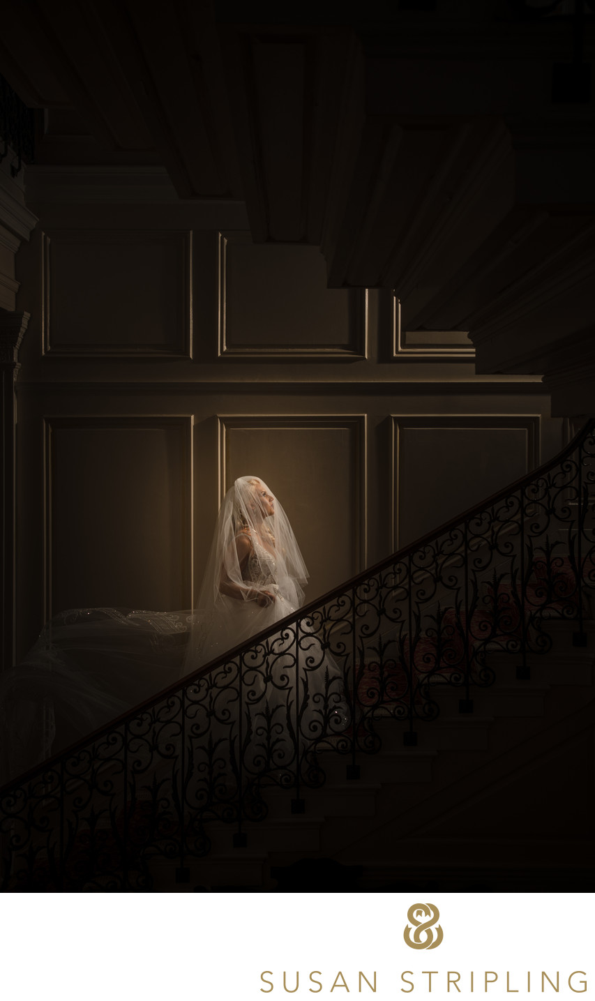 Mansion at Glen Gove Grand Staircase Wedding Photo
