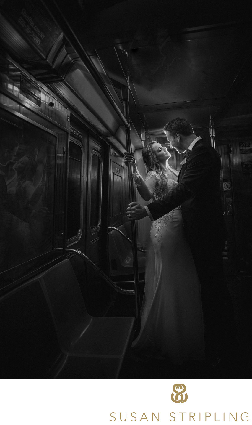 NYC Subway Train Wedding Photo