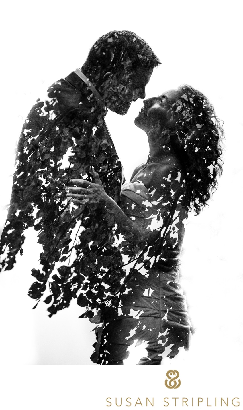 Double Exposure engagement picture black and white