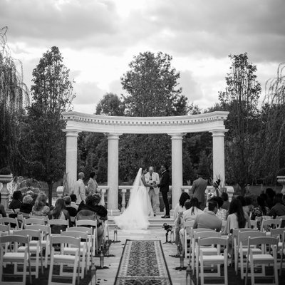Mansion on Main Street black and white ceremony picture