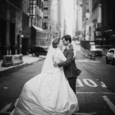 Yale Club NYC Wedding Couple Outside on City Street