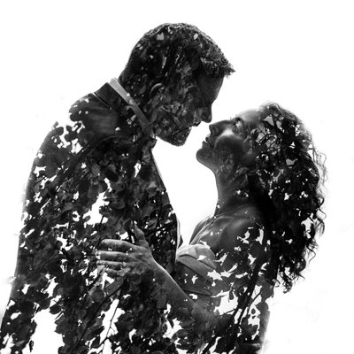 Double Exposure engagement picture black and white