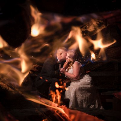 Double Exposure wedding picture with fire