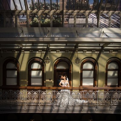 beekman hotel wedding photo in atrium with sunshine
