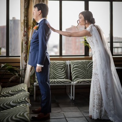 George Peabody Library wedding first look photo
