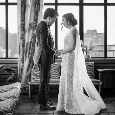George Peabody Library wedding first look picture