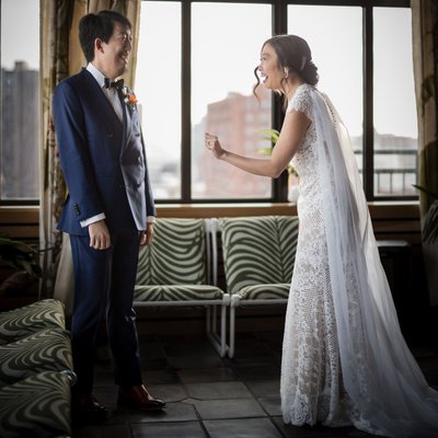 George Peabody Library wedding first look photograph