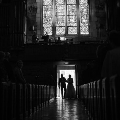 best wedding silhouette church door photo