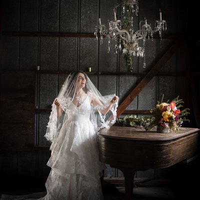 bridal portrait in barn liberty view farm wedding