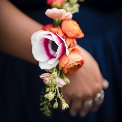 Unique floral wrist bracelet Liberty View Farm wedding