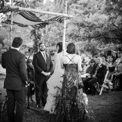 black and white ceremony photo liberty view farm wedding