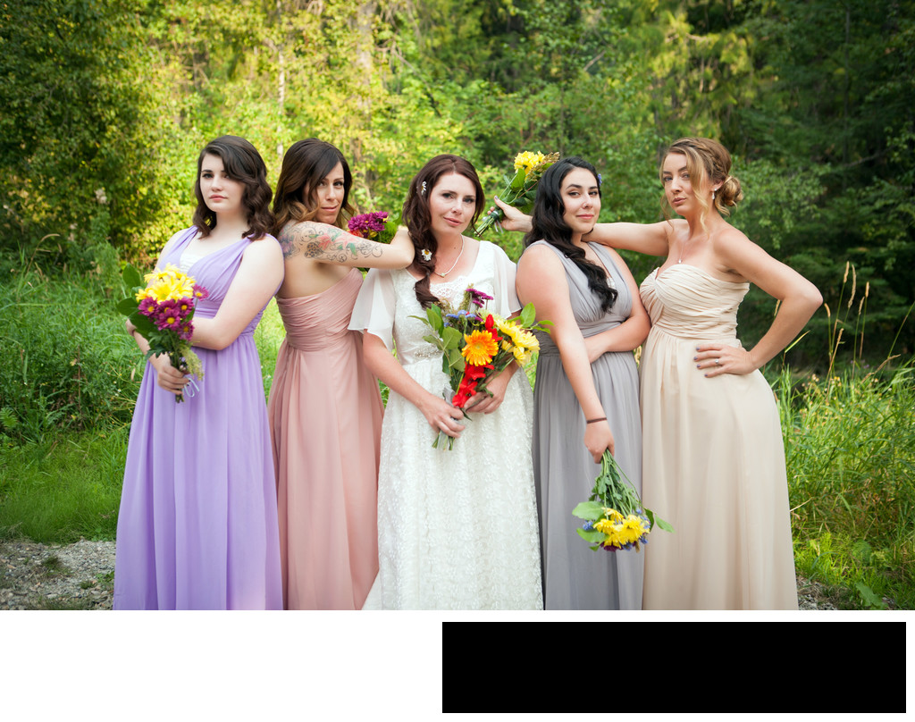 playful-sassy-bride-and-bridesmaids-forest