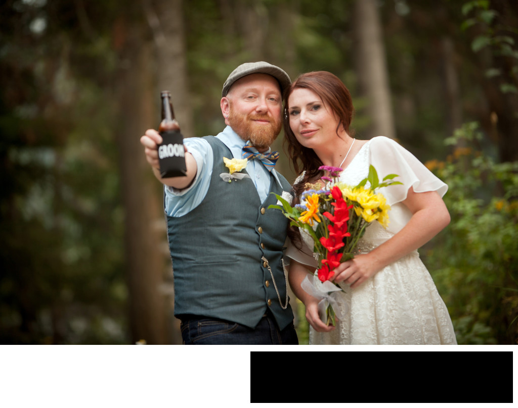 forest-wedding-vested-groom-beer-koozie-simple-chic-bride