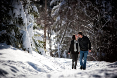 Outdoor Snow Engagement Photography