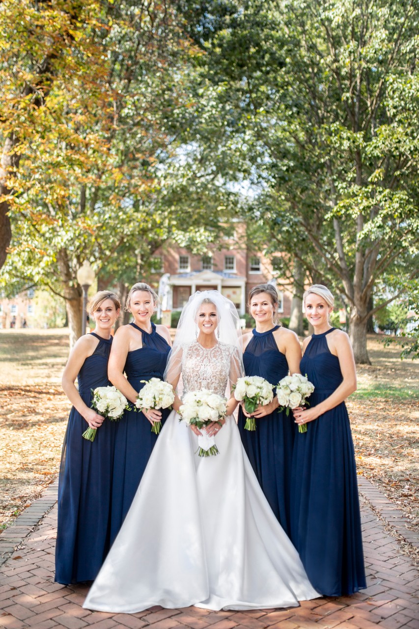 Bride and Bridesmaids with White Bouquets