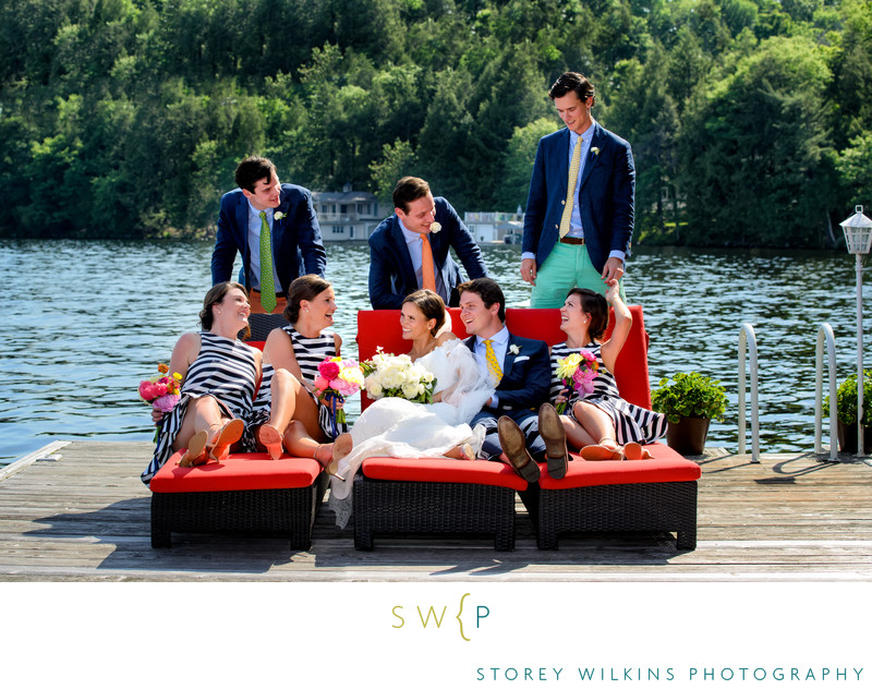 On the Dock with the Bridal Party Muskoka Wedding