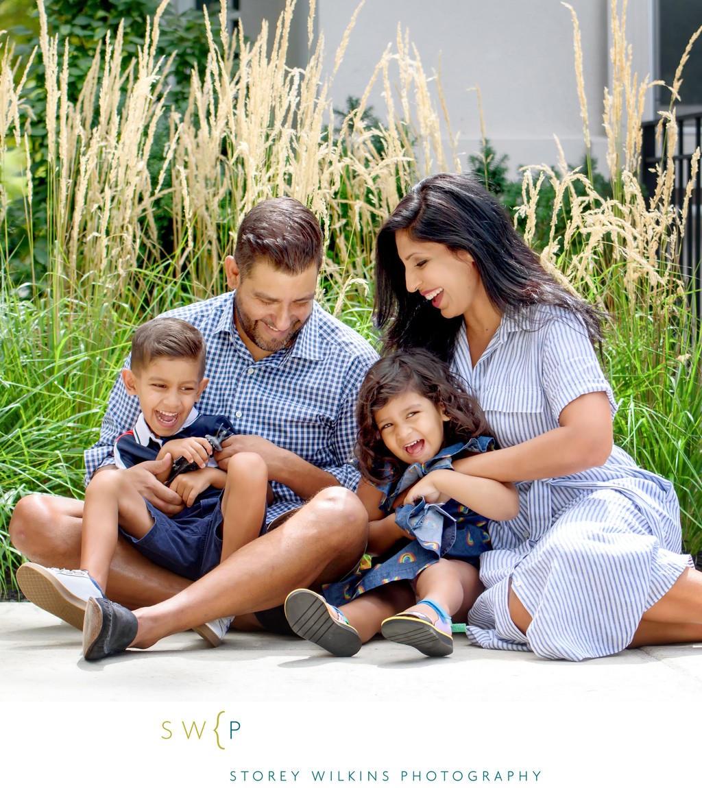 Tickle Game Family Portrait in Backyard