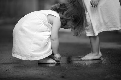 Sisters in Puddles: Black & White Editorial Magic