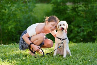 Tween and Her Dog: Tongue Out, Camera Aware Fun