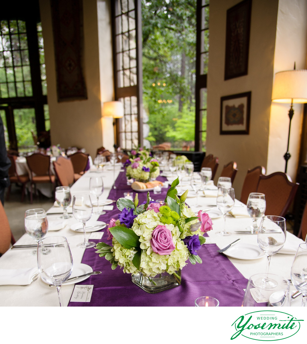 Purple And Green Spring Tables At Yosemite Wedding