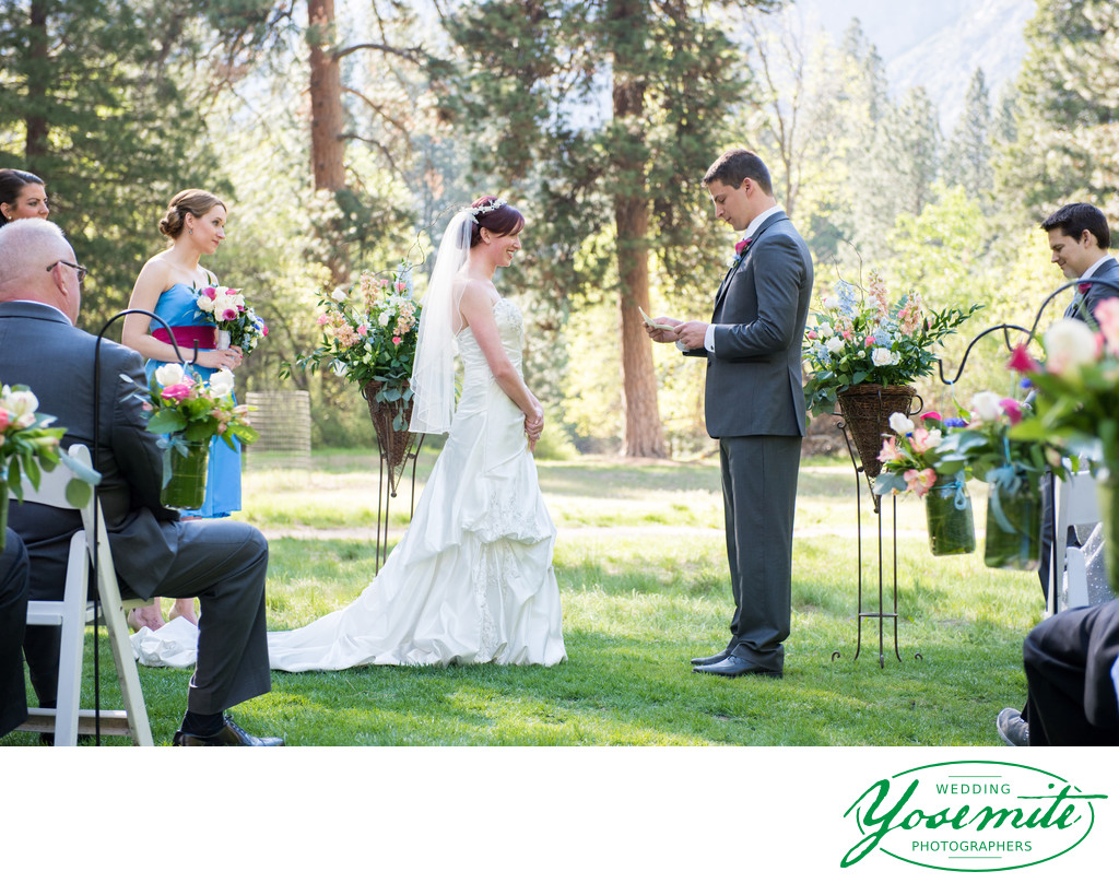 Ahwahnee Wedding Lawn backdrop of Yosemite Falls.
